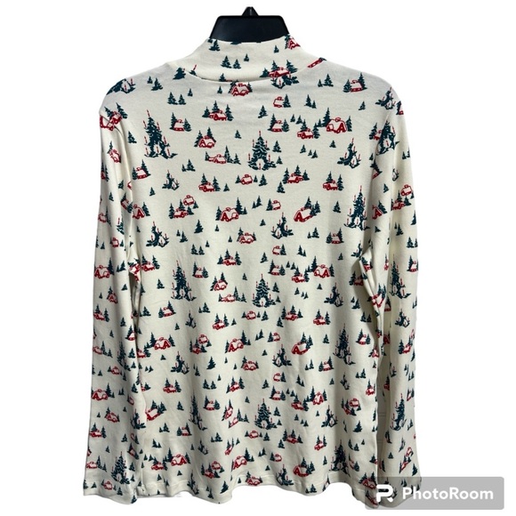 Vintage 80’s/90’s Christmas Mock Neck Longsleeve Shirt Christmas Tree Cabin Lg - Picture 1 of 8